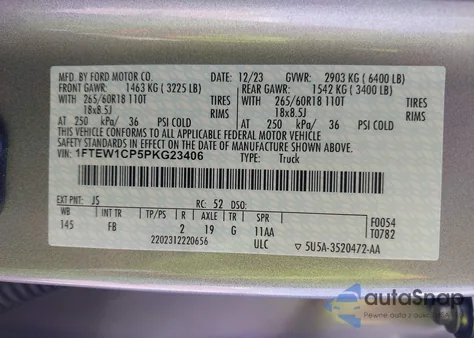 2023 Ford F-150 Xlt from USA, damaged, VIN 1FTEW1CP5PKG23406